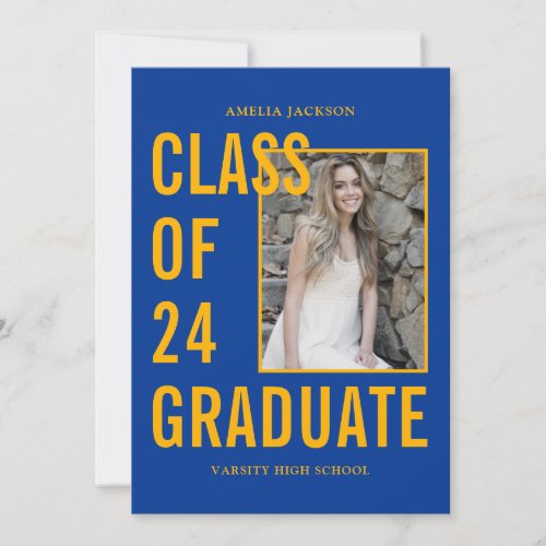 Class Of 24 Blue  Yellow Photo  Bio Graduation Announcement