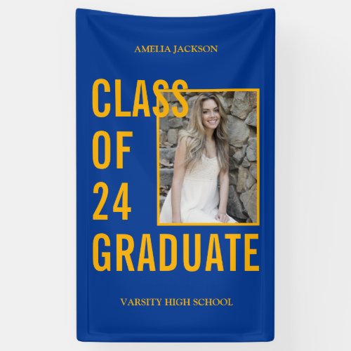 Class Of 24 Blue  Yellow Photo Graduation Banner