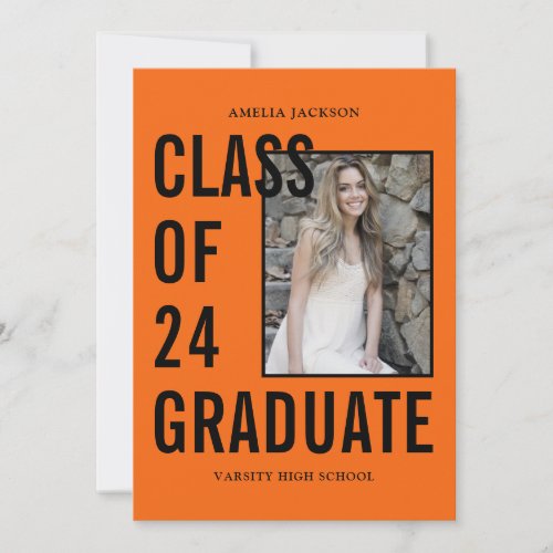 Class Of 24 Orange  Black Photo  Bio Graduation Announcement