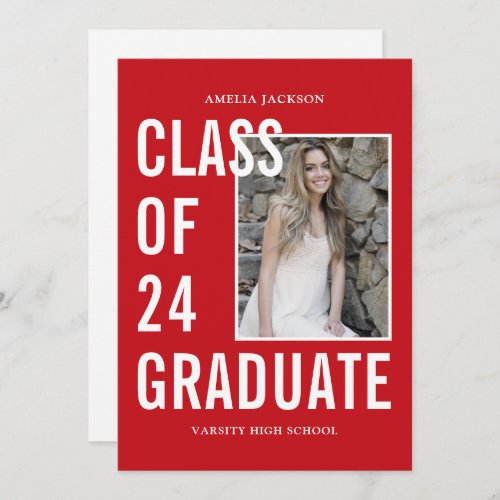 Class Of 24 Red  White Photo  Bio Graduation Announcement