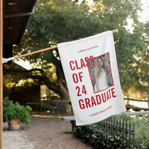 Class Of 24 Red  White Photo Graduation House Flag