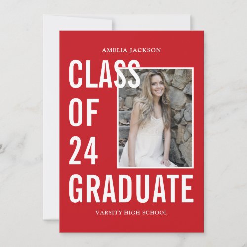 Class Of 24 Red  White Photos Graduation Party Invitation