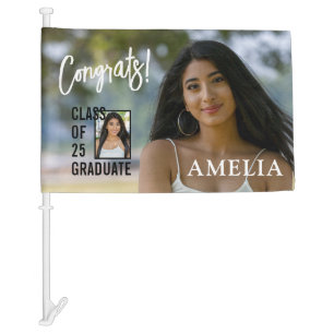 Class Of 25 Black & White Photo Graduation Car Flag