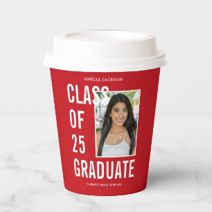 Class Of 25 Festive Red Photo Graduation Party Paper Cups