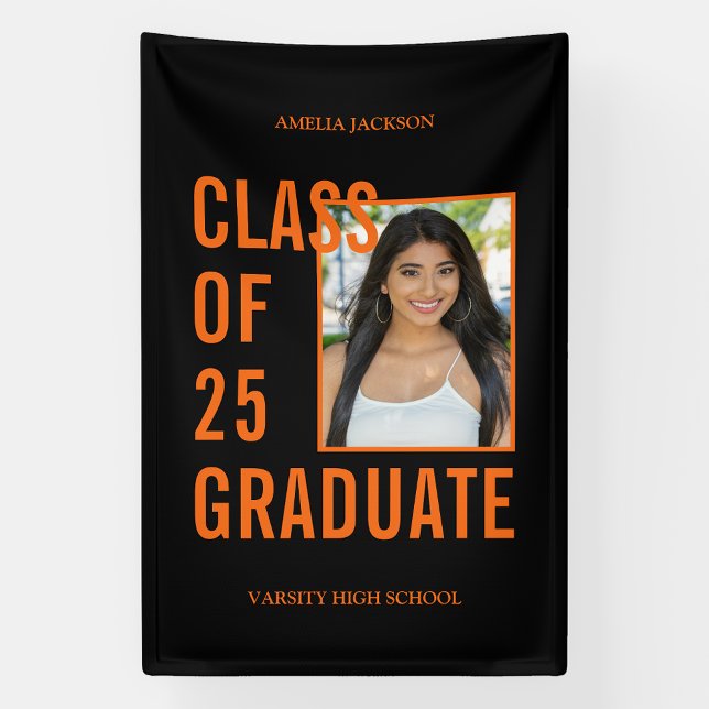 Class Of 25 Graduate Black & Orange Photo Banner (Creator Uploaded)
