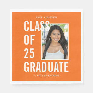 Class Of 25 Graduate Orange Photo Napkins