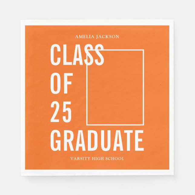Class Of 25 Graduate Orange Photo Napkins (Front)