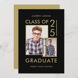 Class Of 25 Modern Black & Gold 2 Photo Open House Invitation