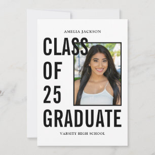 Class Of 25 Modern Black & White Graduation Party Invitation