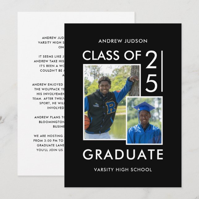Class Of 25 Modern Black & White Photo Open House Invitation (Front/Back)