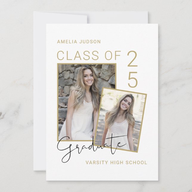 Class Of 25 Photo & Bio Script Graduation Announcement (Front)
