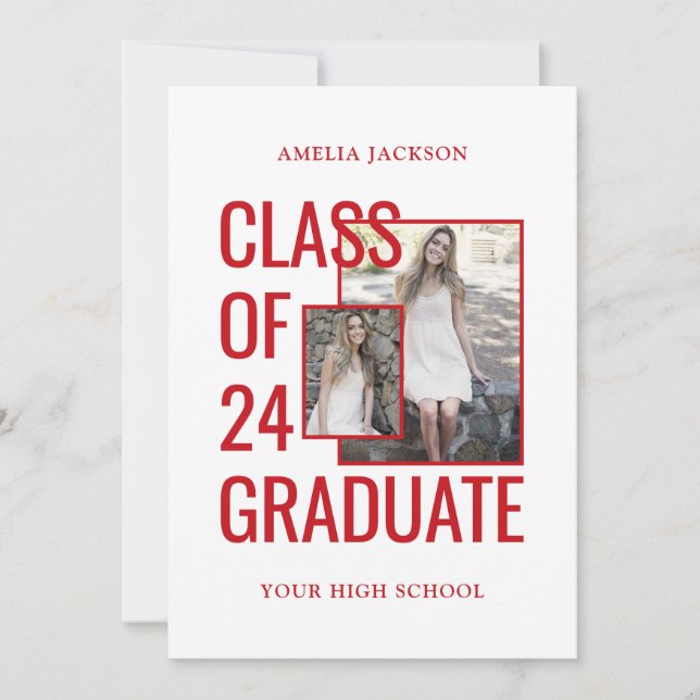 Class Of 25 Photos Red & White Open House Invitation (Front)