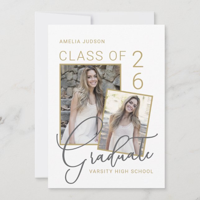 Class Of 26 Bio Script 2 Photo Graduation Announcement (Front)