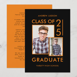 Class Of 26 Modern Black & Orange Photo Open House Invitation