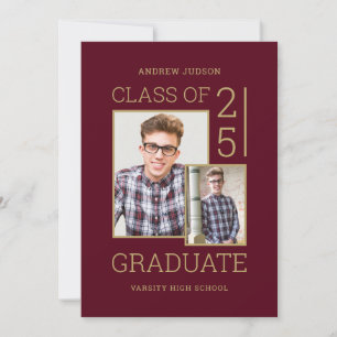 Class Of 26 Photo & Bio Burgundy Gold Open House Invitation