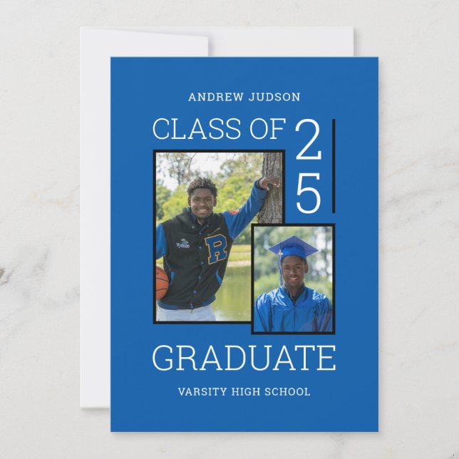 Class Of 26 Photo Blue White Graduation Open House Invitation (Front)