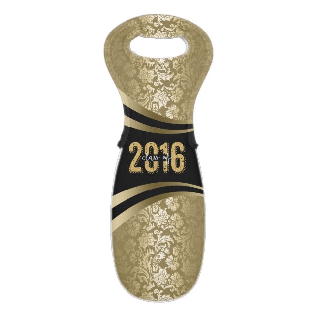 Class Of 29016 Gold & Black Geometric Design Wine Bag (Front Flat)