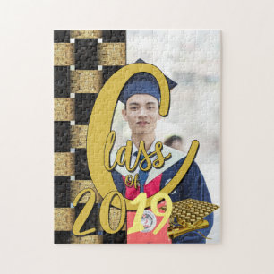 Class Of Accomplished Black and Gold Graduation Jigsaw Puzzle