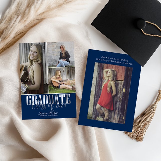 Class of Add Four Photos Blue Graduation Announcement (Creator Uploaded)
