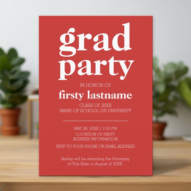 Class of Any Year Graduation Party red pattern Invitation (Custom Graduation Announcement and Invitation)