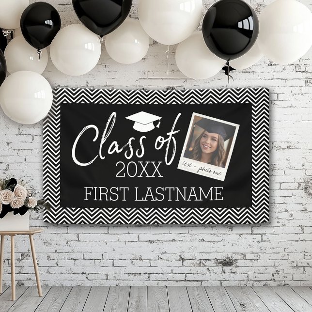 Class of Any Year Graduation Photo Cap Chevrons Banner (Custom Graduation Banner for a Grad Party or Open House)