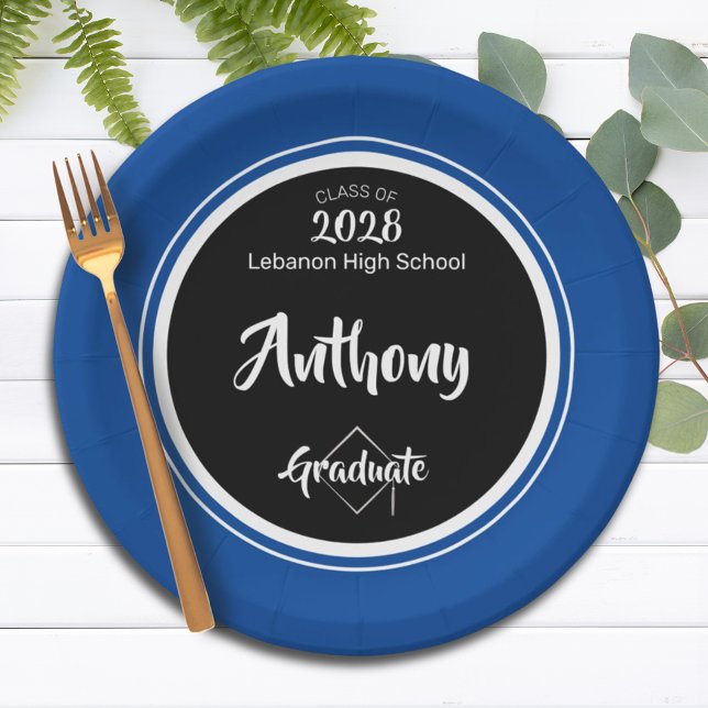 Class of Black Blue Minimal Graduation Party Paper Plates (Creator Uploaded)