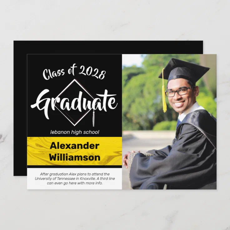 Class of Black Gold Modern Photo Graduation Announcement | Zazzle