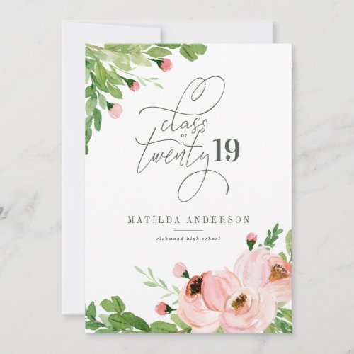 Class of blush floral watercolor graduation invite