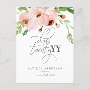 Class of blush floral watercolor graduation invite