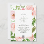 Class of blush floral watercolor graduation invite (Back)