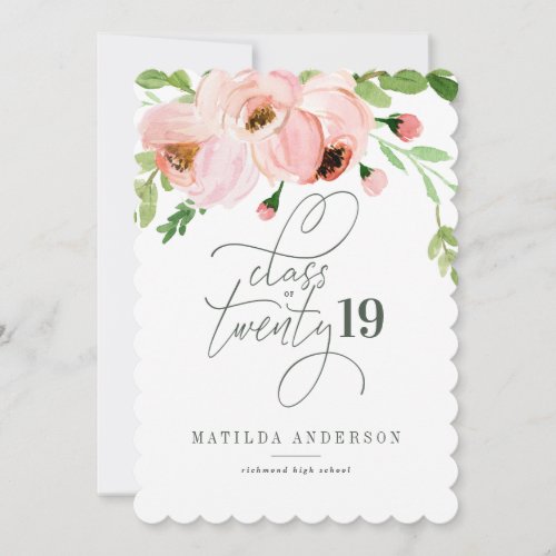 Class of blush floral watercolor graduation invite