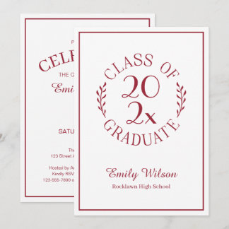 Class Of Burgundy White Emblem Graduation Party Invitation