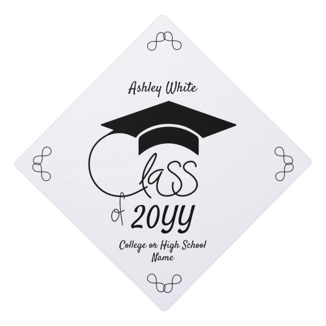 Class of...Chic Black Design & Typography Graduation Cap Topper (Front)