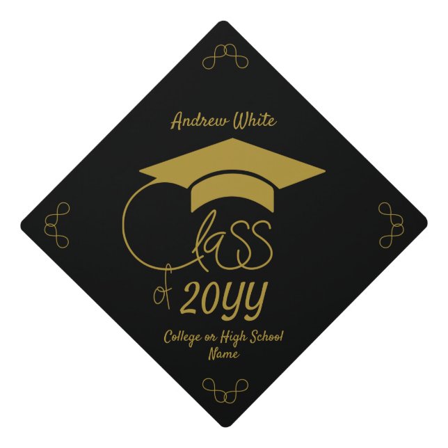 Class of...Chic Gold Design & Typography Graduation Cap Topper (Front)