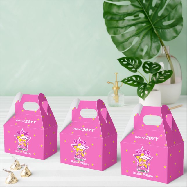 Class of-Congrats Super Grad Pink-Editable Text Favor Boxes (Multiple)