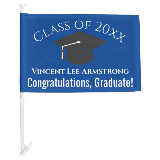 Class of Congratulations Graduate Blue & White Car Flag | Zazzle