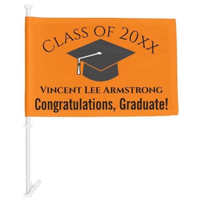 Class of Congratulations Graduate Orange & Black Car Flag (Front)