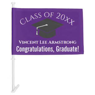 Class of Congratulations Graduate Purple & White Car Flag
