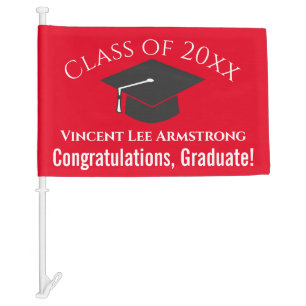 Class of Congratulations Graduate Red & White Car Flag