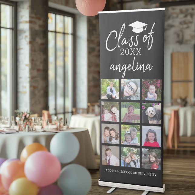 Class of Custom Year 12 Square Photo Collage Retractable Banner (Graduation Party Banner with Photos of the Graduate)