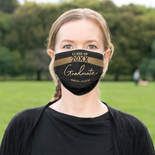 Class of Custom Year Black Gold School Name Adult Cloth Face Mask