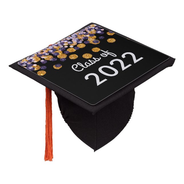 Class of Custom Year Glitter Confetti 2022 Graduation Cap Topper (Angled)
