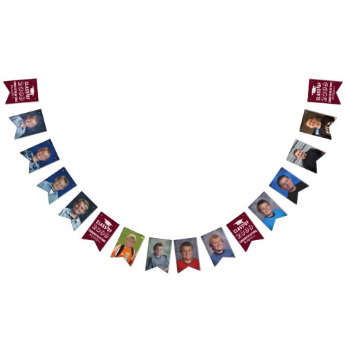 Class of  Editable Maroon  Photo Graduation Bunting Flags