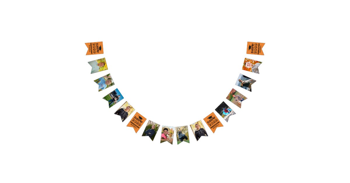Class of | Editable Orange | Photo Graduation Bunting Flags | Zazzle