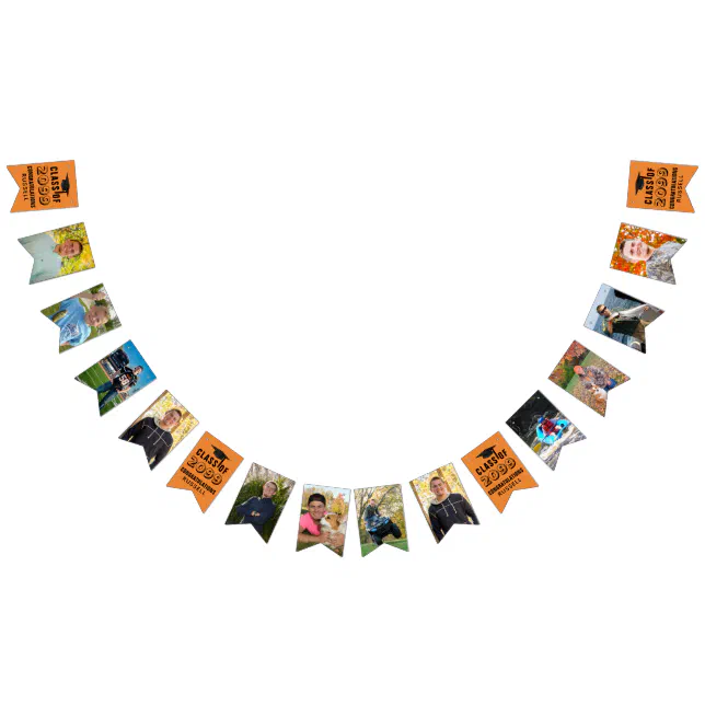 Class of | Editable Orange | Photo Graduation Bunting Flags | Zazzle
