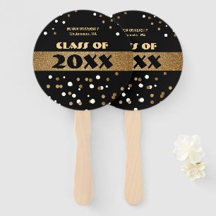 Class of gold and black graduation personalized hand fan