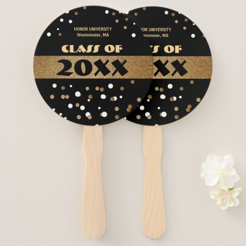 Class of gold and black graduation personalized hand fan