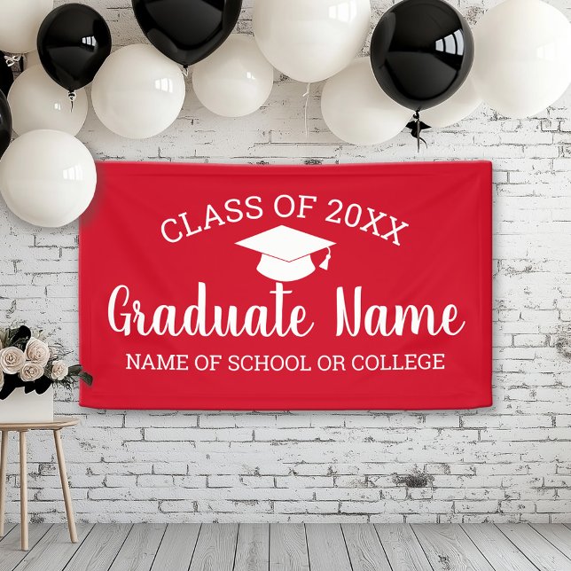 Class of Grad Graduate Graduation Script red white Banner (Custom Graduation Banner for a Grad Party or Open House)