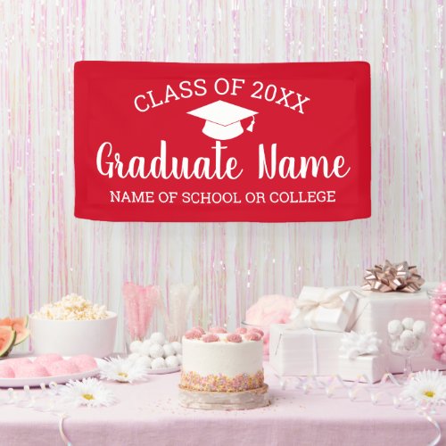 Class of Grad Graduate Graduation Script red white Banner