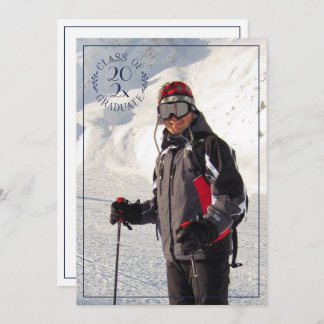 Class of Grad Photo Modern Navy Blue Typography Announcement